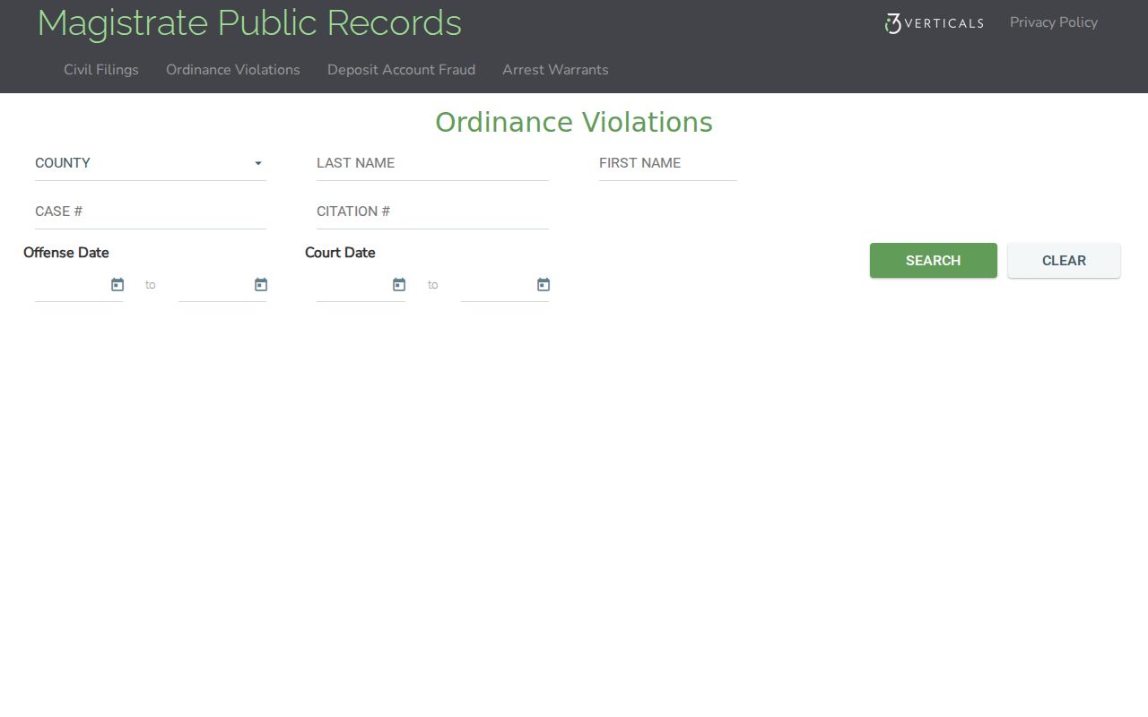 Georgia Magistrate Records ordinance search fields for Butts County matters