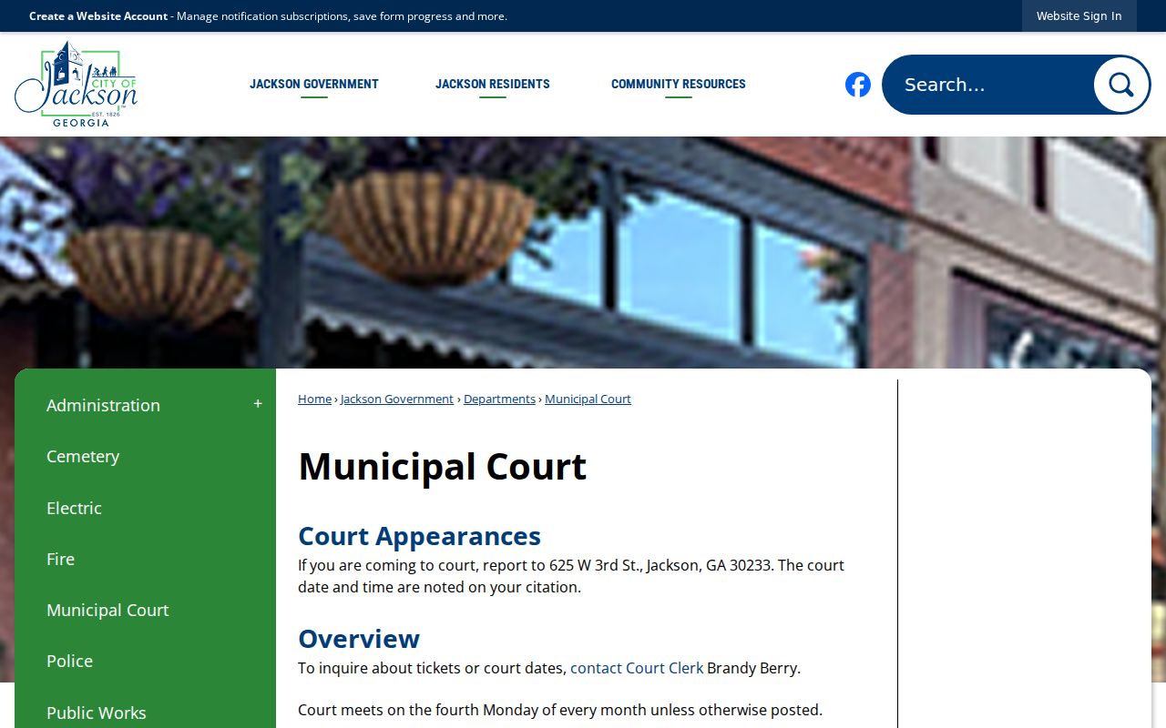 Official Jackson Municipal Court page with appearance information