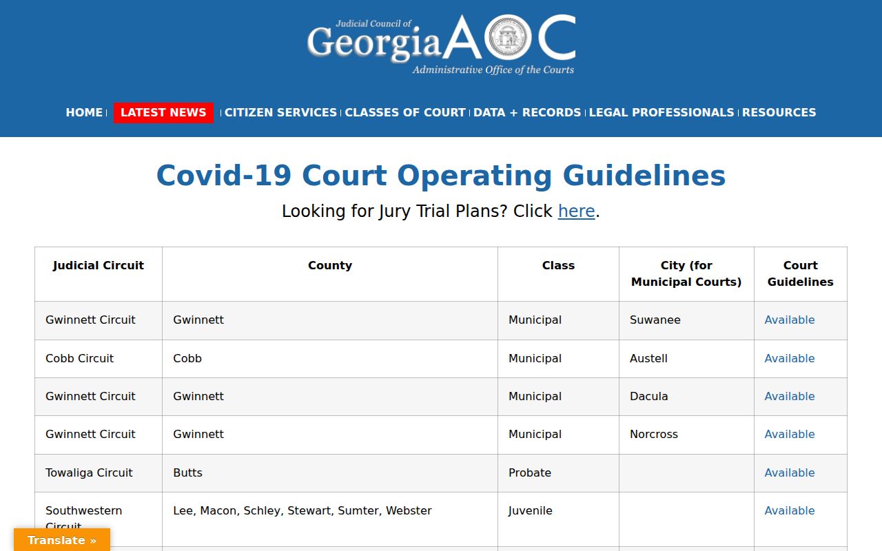 Georgia Courts municipal court information for the Towaliga Circuit