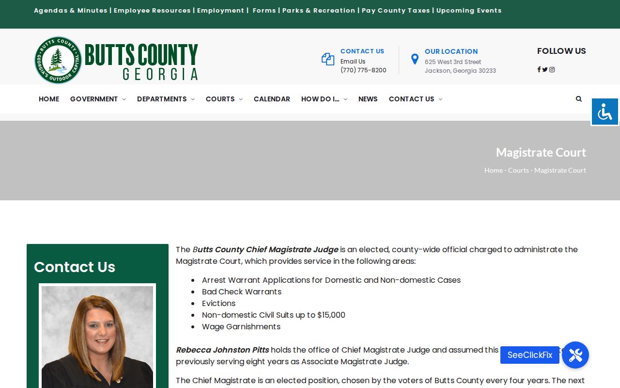 Butts County warrant records Magistrate Court services